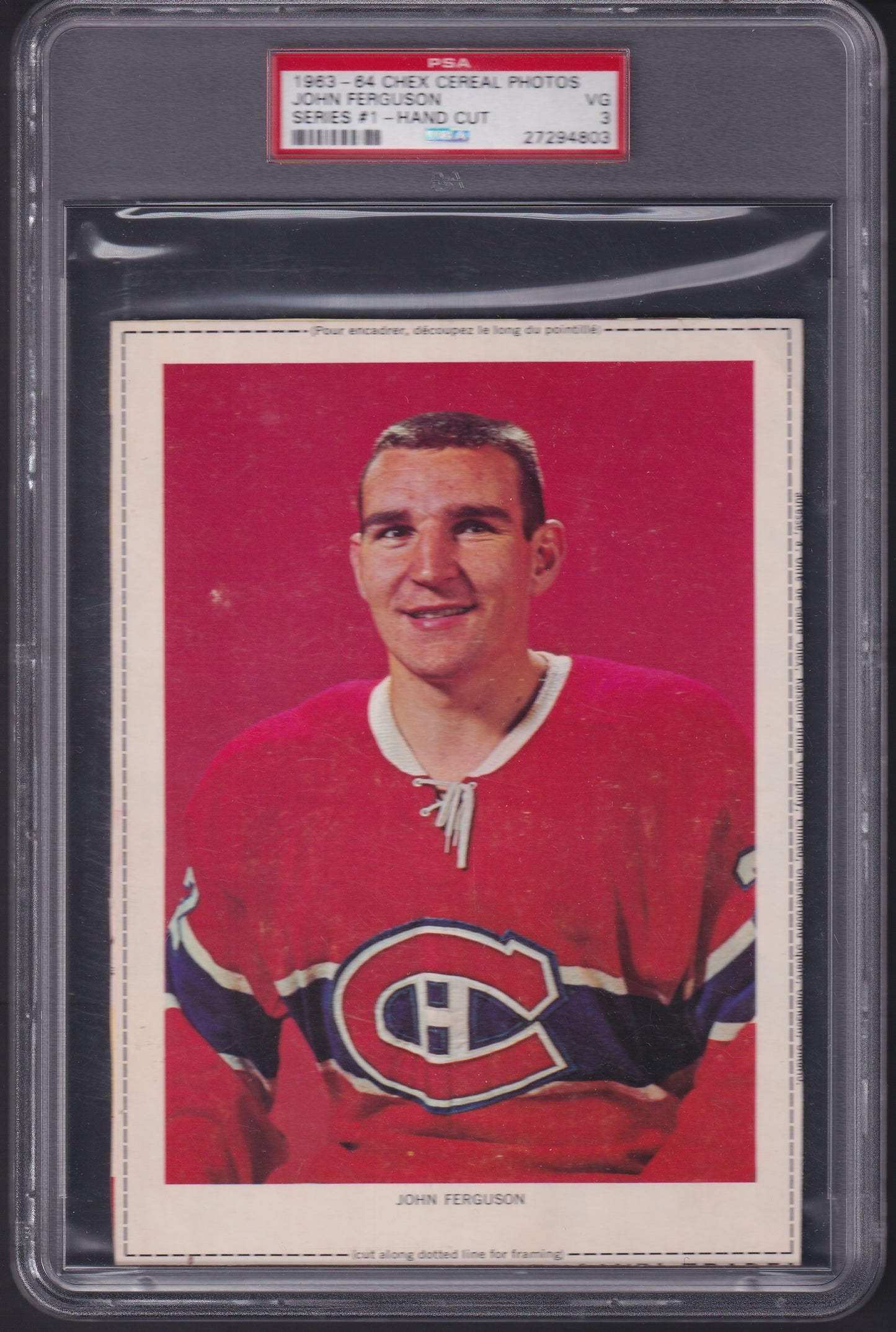 JOHN FERGUSON - 1963-64 Chex Cereal Photos Series #1 Hand Cut PSA 3