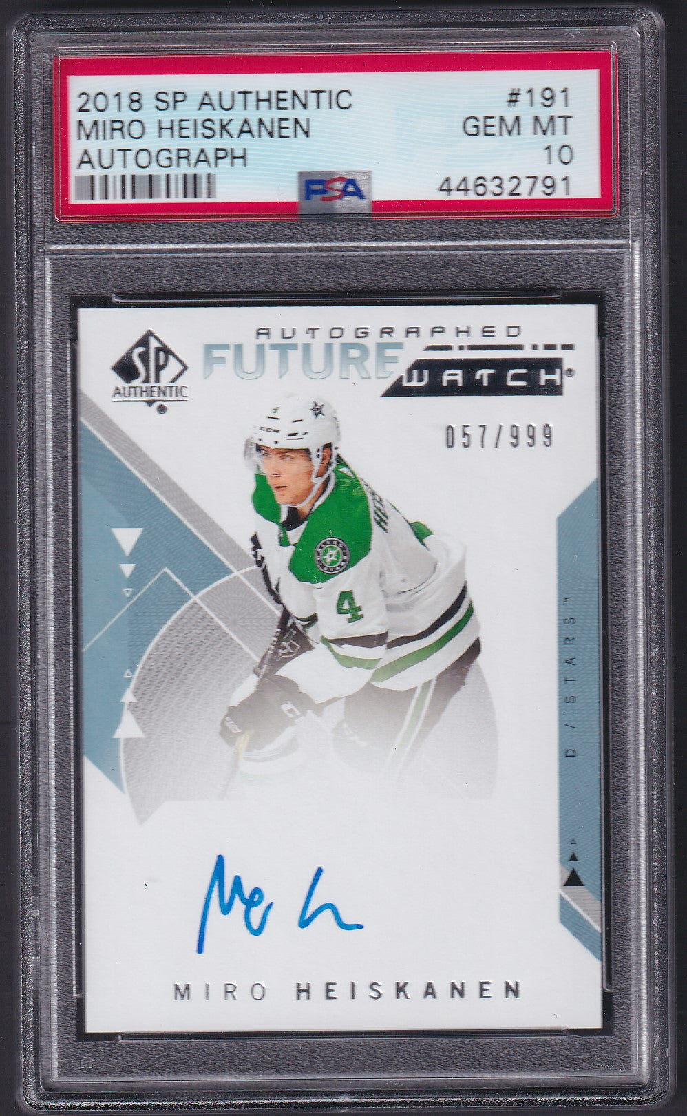 MIRO HEISKANEN - 2018 SP Authentic Future Watch Auto #191, /999, PSA 10