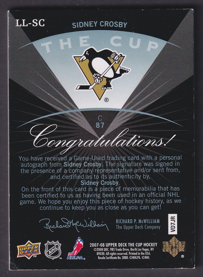 SIDNEY CROSBY - 2007 The Cup Limited Logos #LL-SC, /50 (see photo for corners)