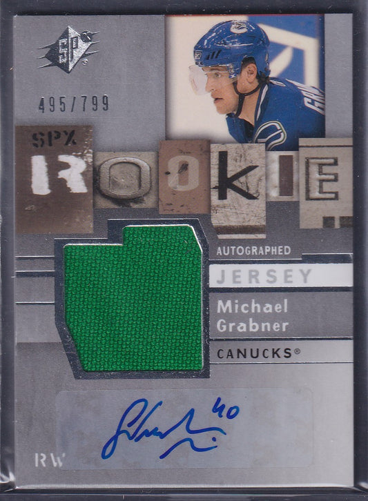 MICHAEL GRABNER - 2009 Upper Deck SPx Rookie Auto Patch #158, /799