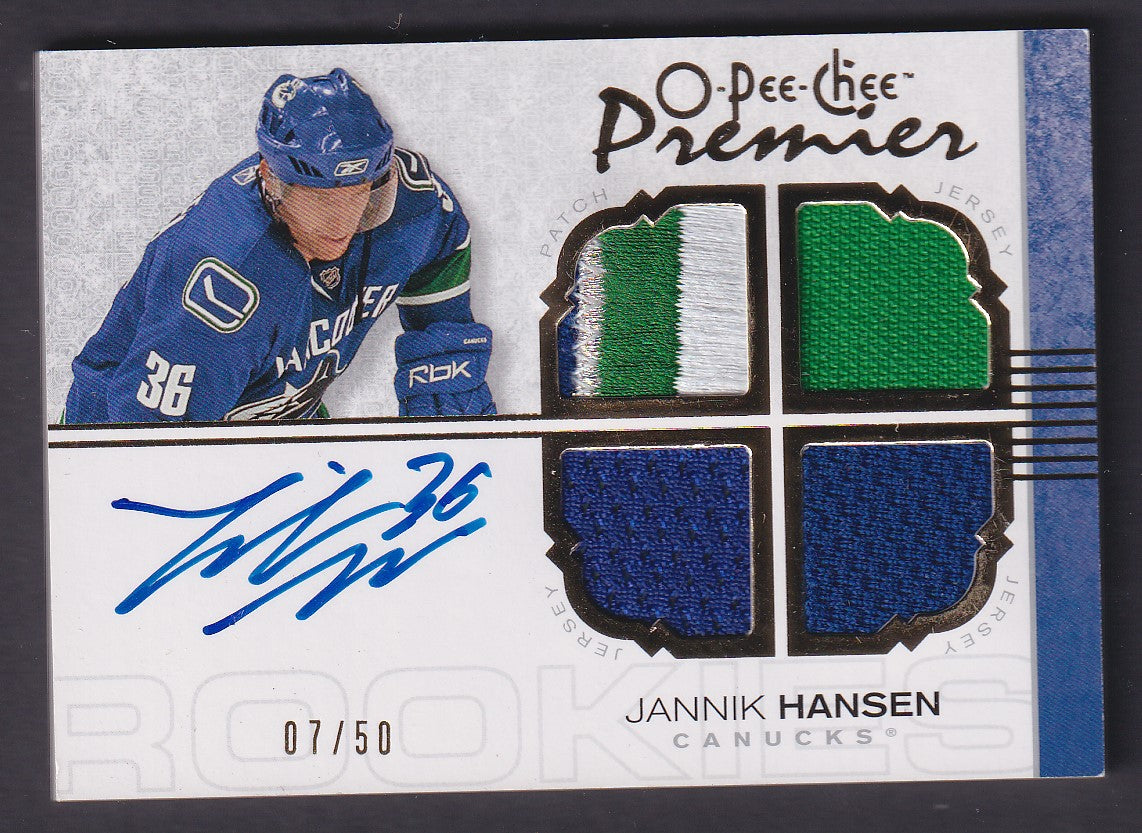 JANNIK HANSEN - 2007 O-Pee-Chee Premier Rookie Auto Patch #120, /50