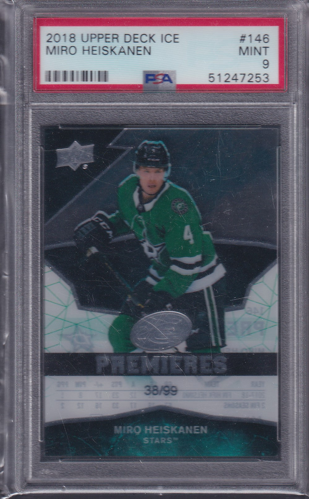 MIRO HEISKANEN - 2018 Upper Deck Ice Premieres #146, /99, PSA 9