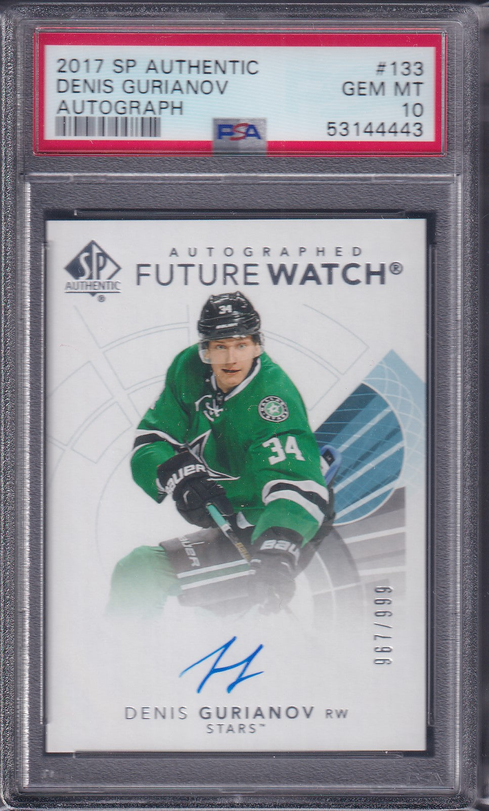 DENNIS GURIANOV - 2017 SP Authentic Future Watch Auto #133, /999, PSA 10