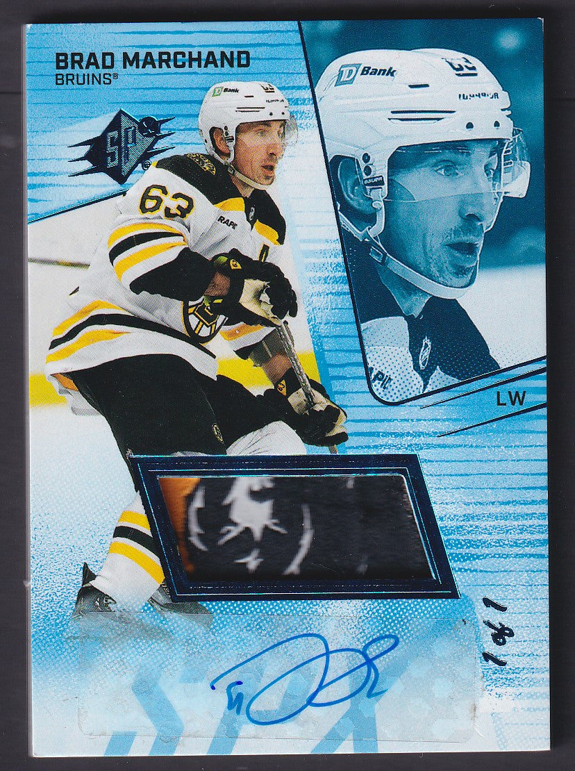 BRAD MARCHAND - 2022 Upper Deck SPx Auto Game-Used Patch #11, 1/1
