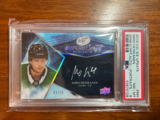 MIRO HEISKANEN - 2018 Upper Deck Ice Superb Script Portraits Auto #MH, /15 PSA 8