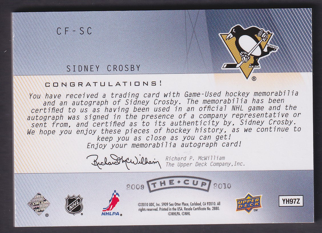 SIDNEY CROSBY - 2009 The Cup Foundations Auto Quad Patch #CF-SC, /10