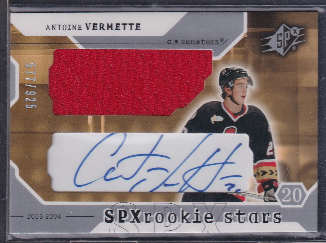 ANTOINE VERMETTE - 2003 SPx Rookie Stars Auto Patch #217, /925