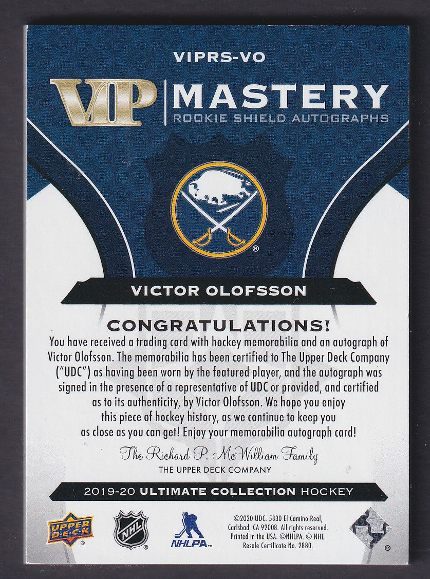 VICTOR OLOFSSON - 2019 Ultimate VIP Mastery Rookie Shield Auto #VIPRS-VO, 1/1