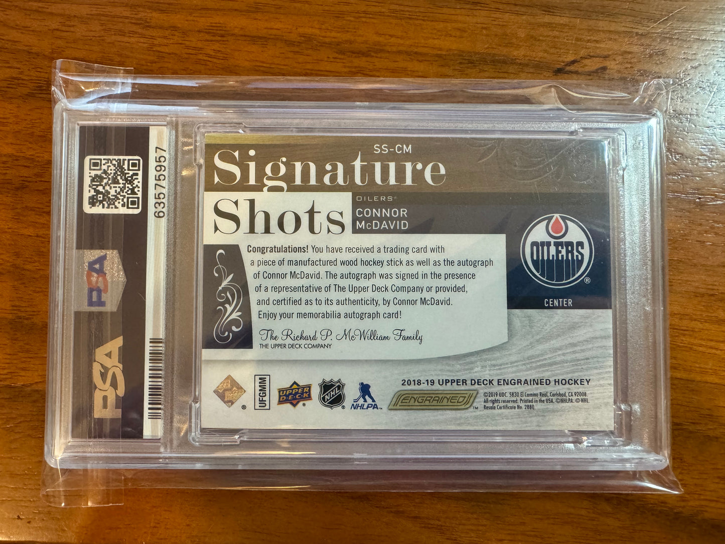 CONNOR MCDAVID - 2018 UD Engrained Signature Shots Auto #SS-CM, /25