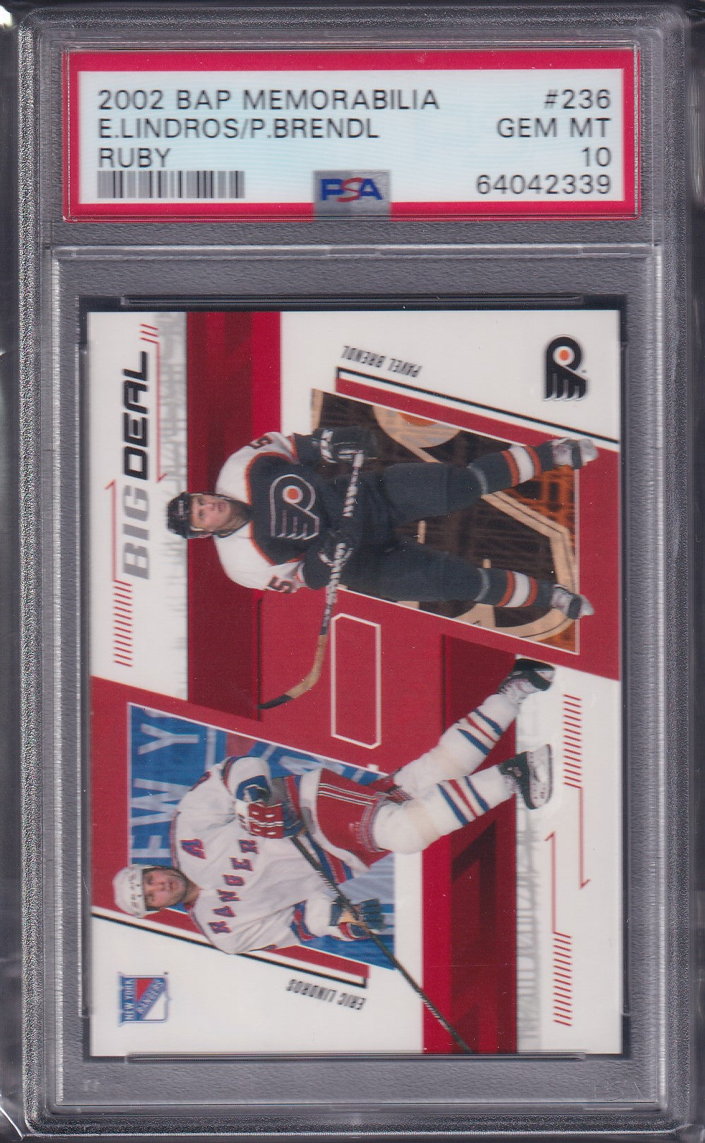 LINDROS / BRENDL - 2002 BAP Memorabilia RUBY #236, /200 PSA 10