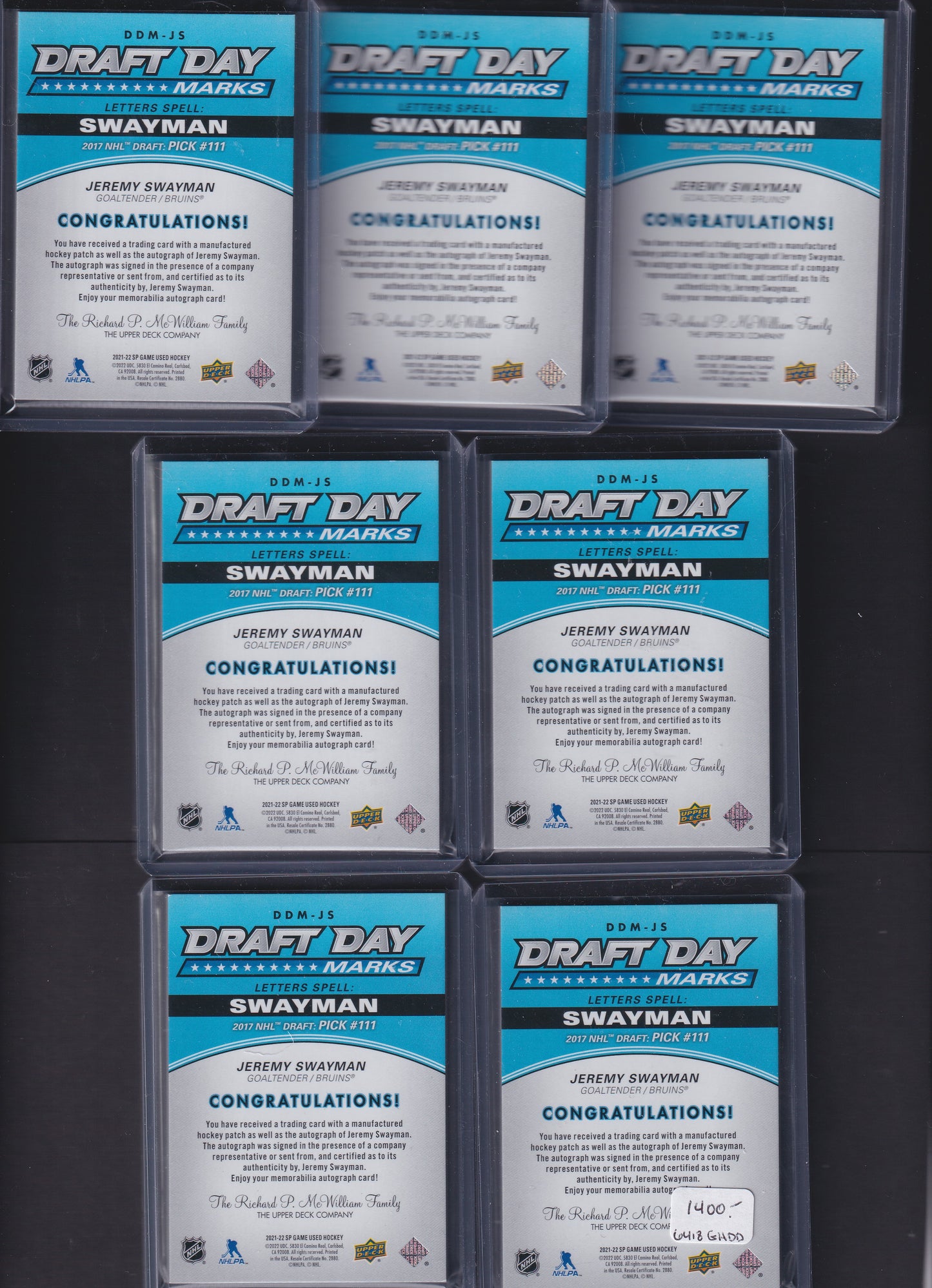 JEREMY SWAYMAN - 2021 Upper Deck Draft Day Marks Auto NAMEPLATE #DDM-JS, /35