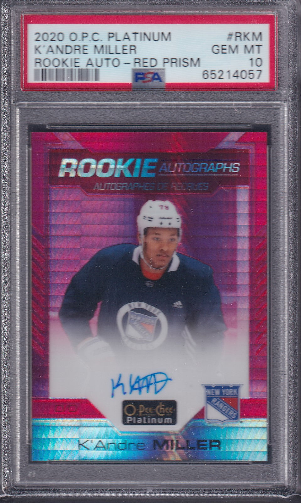 K'ANDRE MILLER - 2020 O-Pee-Chee Platinum Rookie Auto RED PRISM, PSA 10, /50