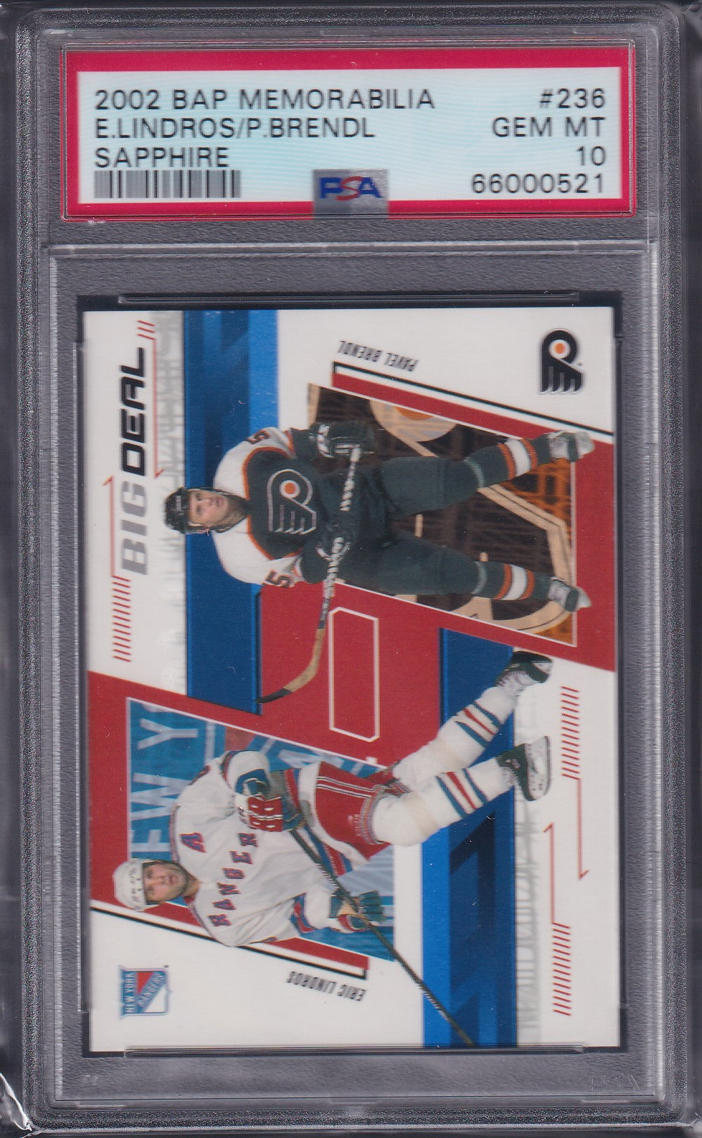 LINDROS / BRENDL - 2002 BAP Memorabilia Sapphire #236, /100 PSA 10