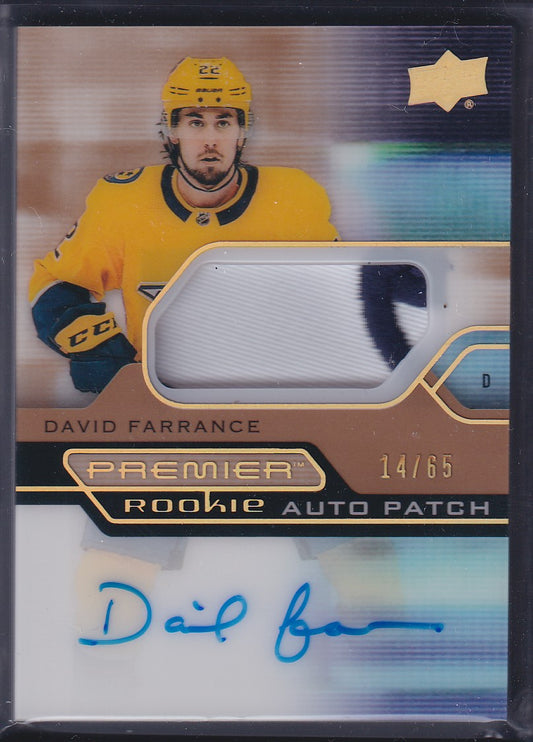 DAVID FARRANCE - 2021 Upper Deck Premier Rookie Auto Patch #AR-DF, /65