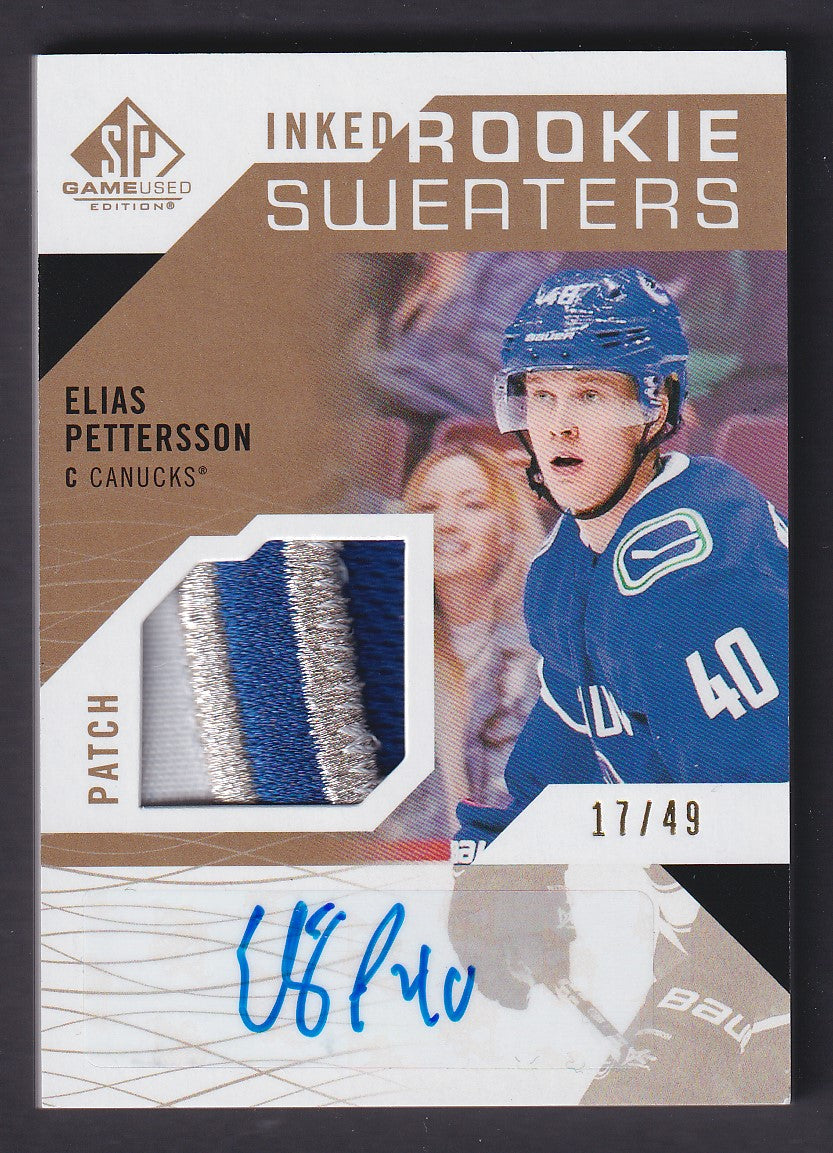 ELIAS PETTERSSON - 2018 SP Game Used Inked Rookie Sweaters Auto Patch #RS-EP /49