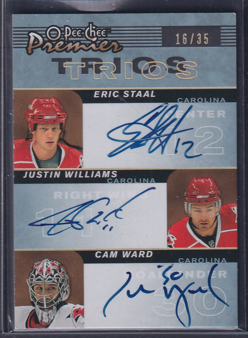 STAAL / WILLIAMS / WARD - 2007 O-Pee-Chee Premier Trios Auto #PP3-WSW, /35