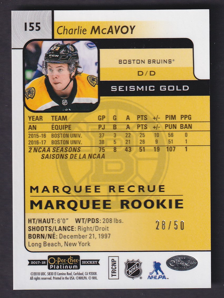 CHARLIE MCAVOY - 2017 O-Pee-Chee Marquee Rookie SEISMIC GOLD #155, /50