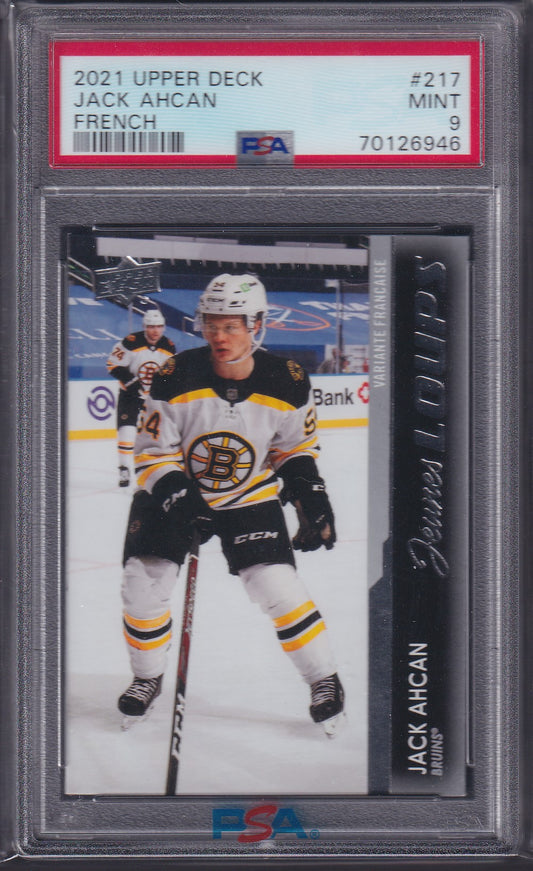JACK AHCAN - 2021 Upper Deck Young Guns FRENCH #217, PSA 9