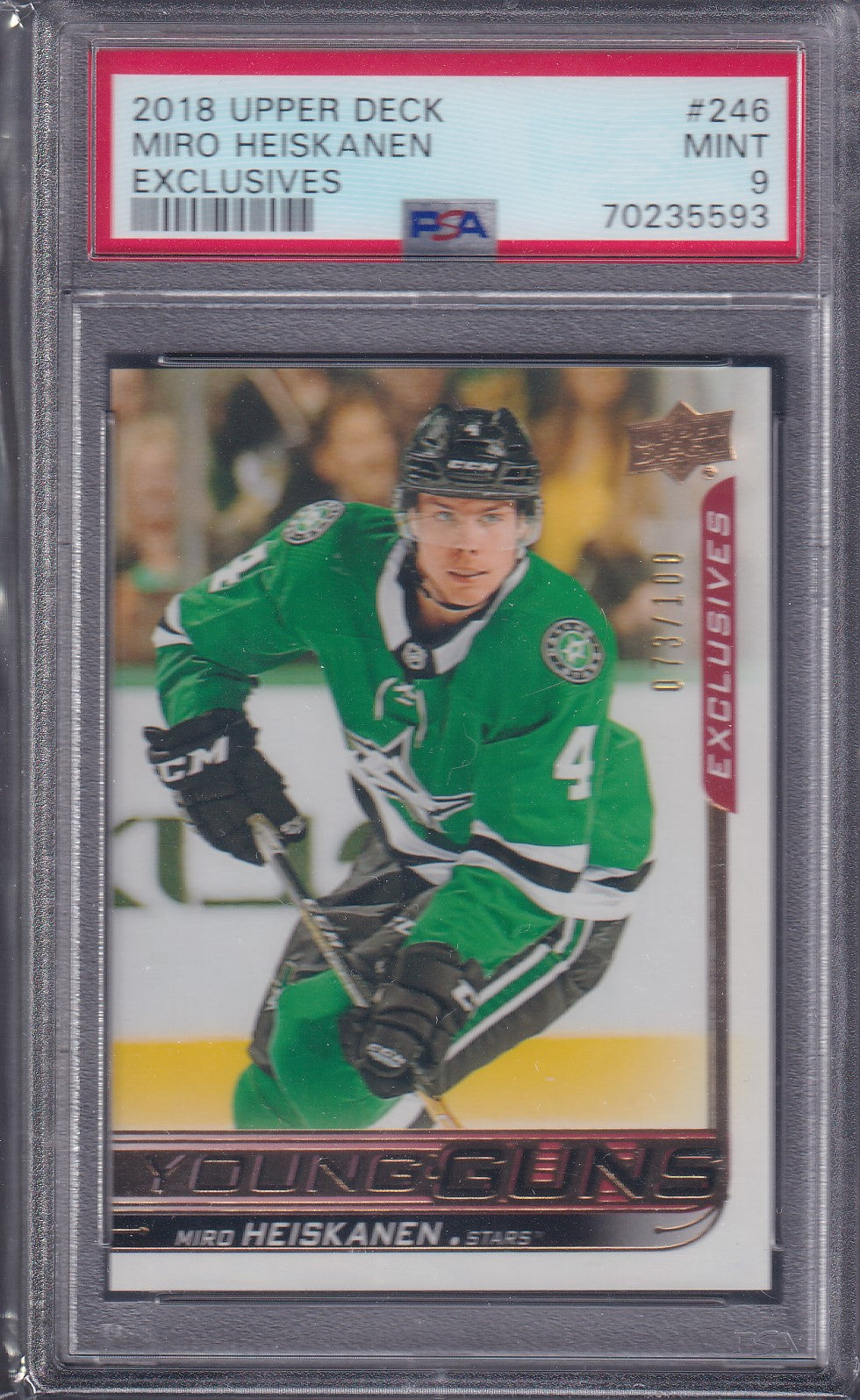 MIRO HEISKANEN - 2018 Upper Deck Young Guns EXCLUSIVES #246, PSA 9, /100