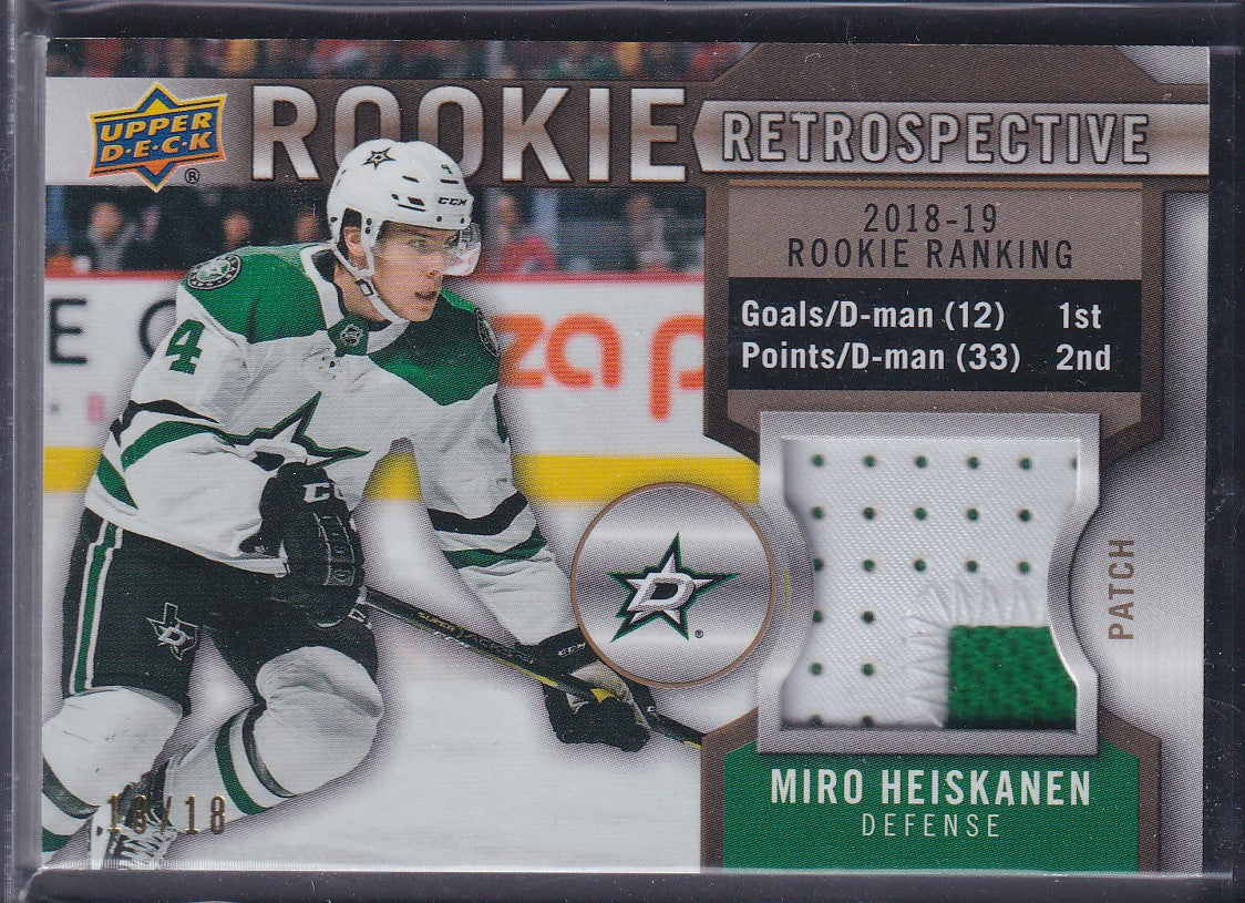 MIRO HEISKANEN - 2019 Upper Deck Rookie Retrospective Patch #RR-MH, /18