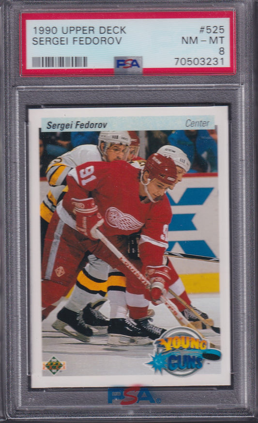 SERGEI FEDOROV - 1990 Upper Deck Young Guns #525, PSA 8