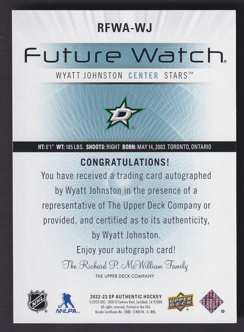 WYATT JOHNSTON - 2022 SP Authentic Future Watch Auto #RFWA-WJ, /699