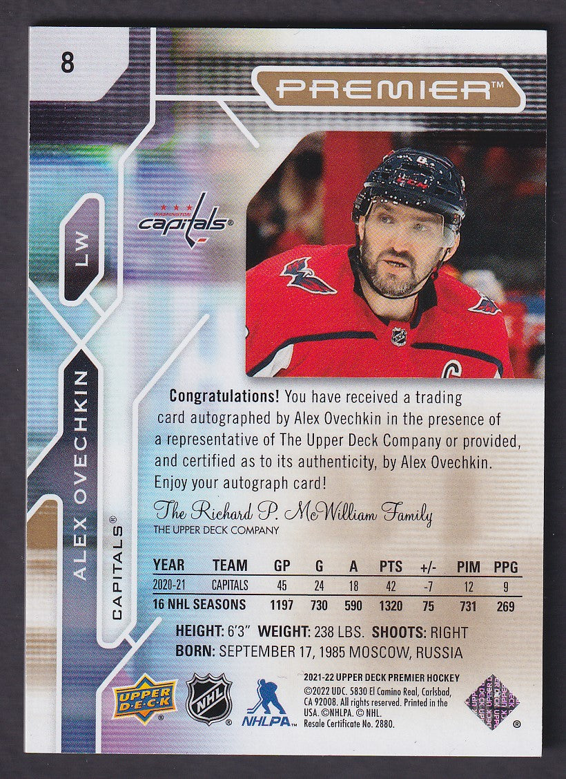 ALEX OVECHKIN - 2021 Upper Deck Premier Auto #8, /25