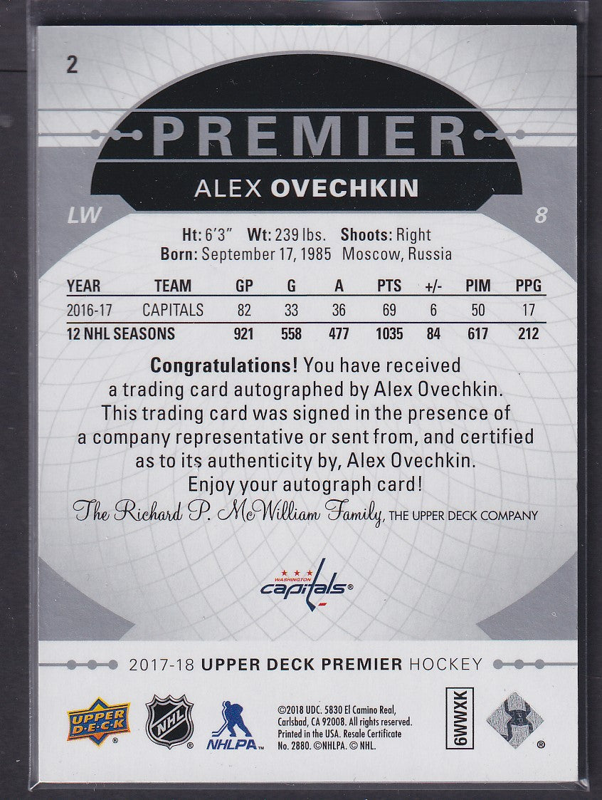 ALEX OVECHKIN - 2017 Upper Deck Premier Auto #2, /25