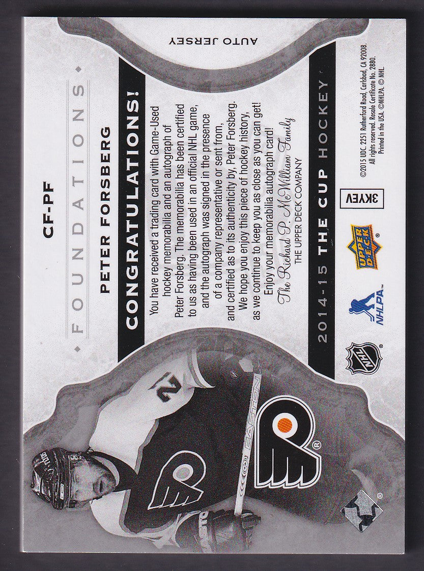 PETER FORSBERG - 2014 The Cup Foundations Auto Patch #CF-PF, /15