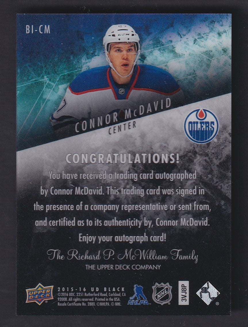 CONNOR MCDAVID - 2015 Upper Deck Black Ice Signatures Rookie Auto #BI-CM, /25