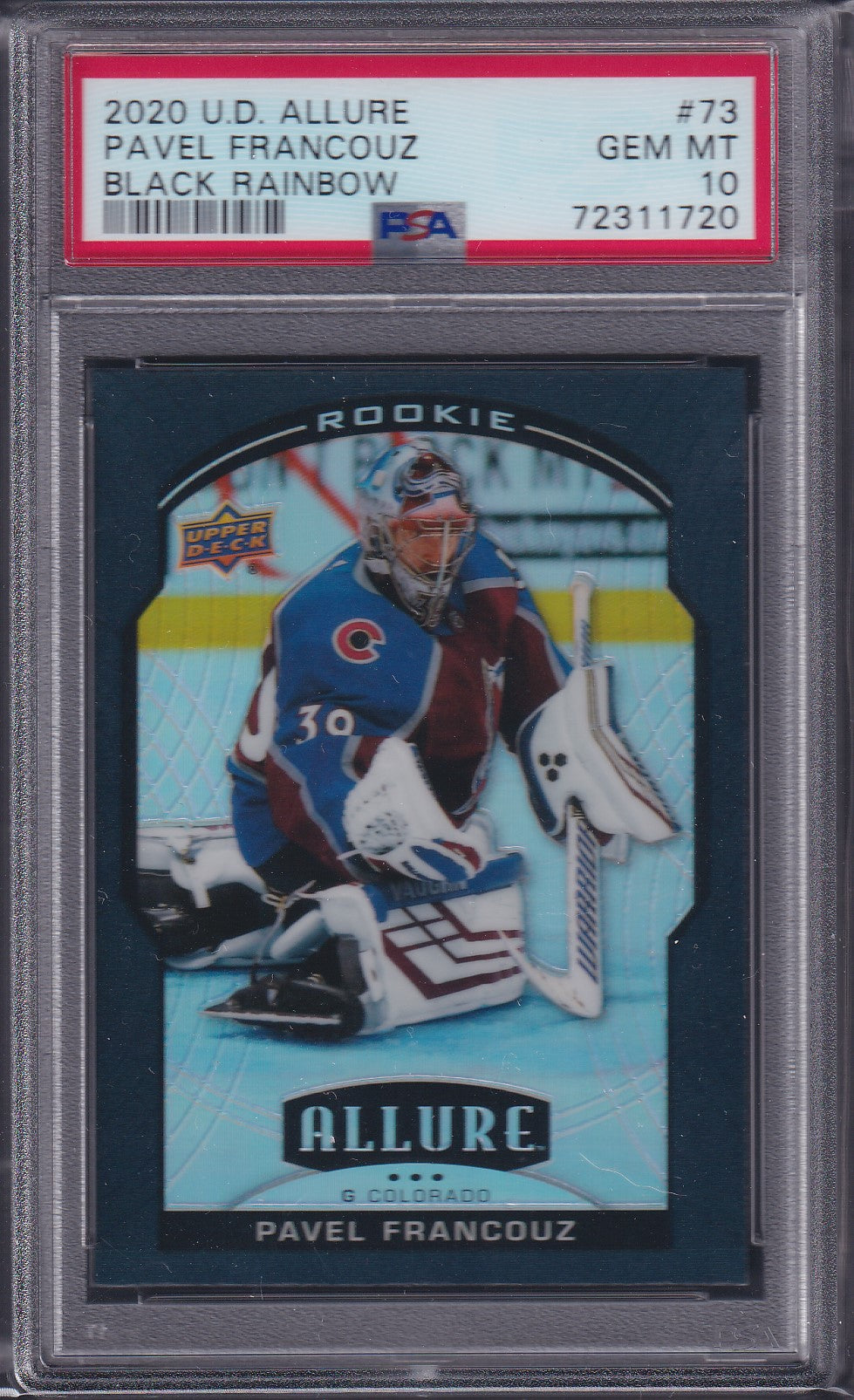 PAVEL FRANCOUZ - 2020 Upper Deck Allure Rookie BLACK RAINBOW #73, PSA 10