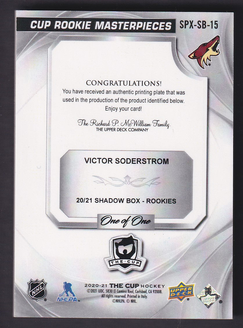 VICTOR SODERSTROM - 2020 The Cup Rookie Masterpieces PLATE #SPX-SB-15, 1/1