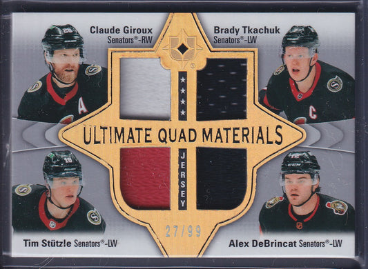 GIROUX / STUTZLE / TKACHUK / DEBRINCAT - 2022 Ultimate Quad Materials /99 Ottawa