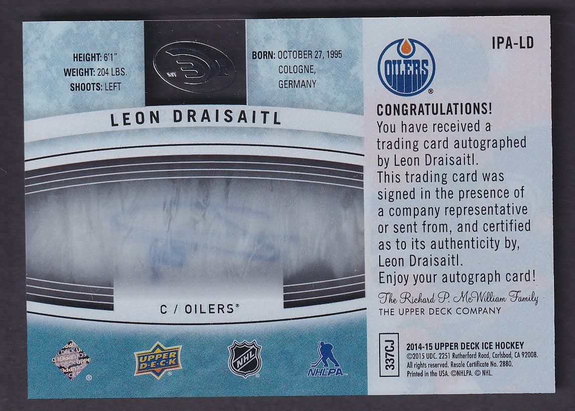 LEON DRAISAITL - 2014 Upper Deck Ice Premieres Rookie Auto #IPA-LD