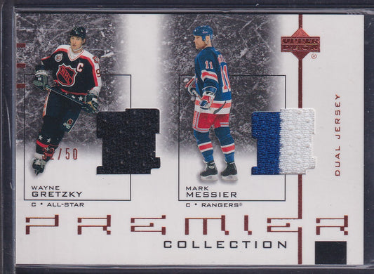 GRETZKY / MESSIER - 2002 Upper Deck Premier Dual Jersey Patch #D-GM, /50