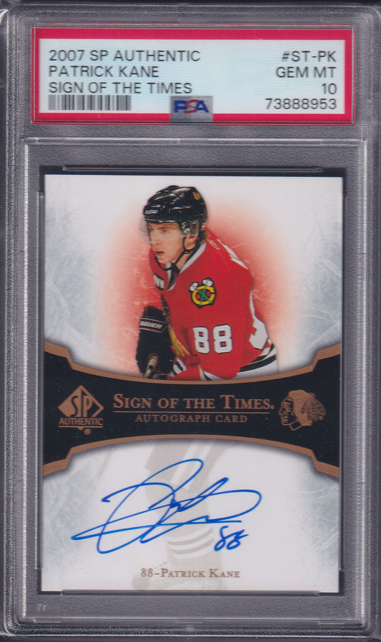 PATRICK KANE - 2007 SP Authentic Sign of the Times ROOKIE #ST-PK, PSA 10