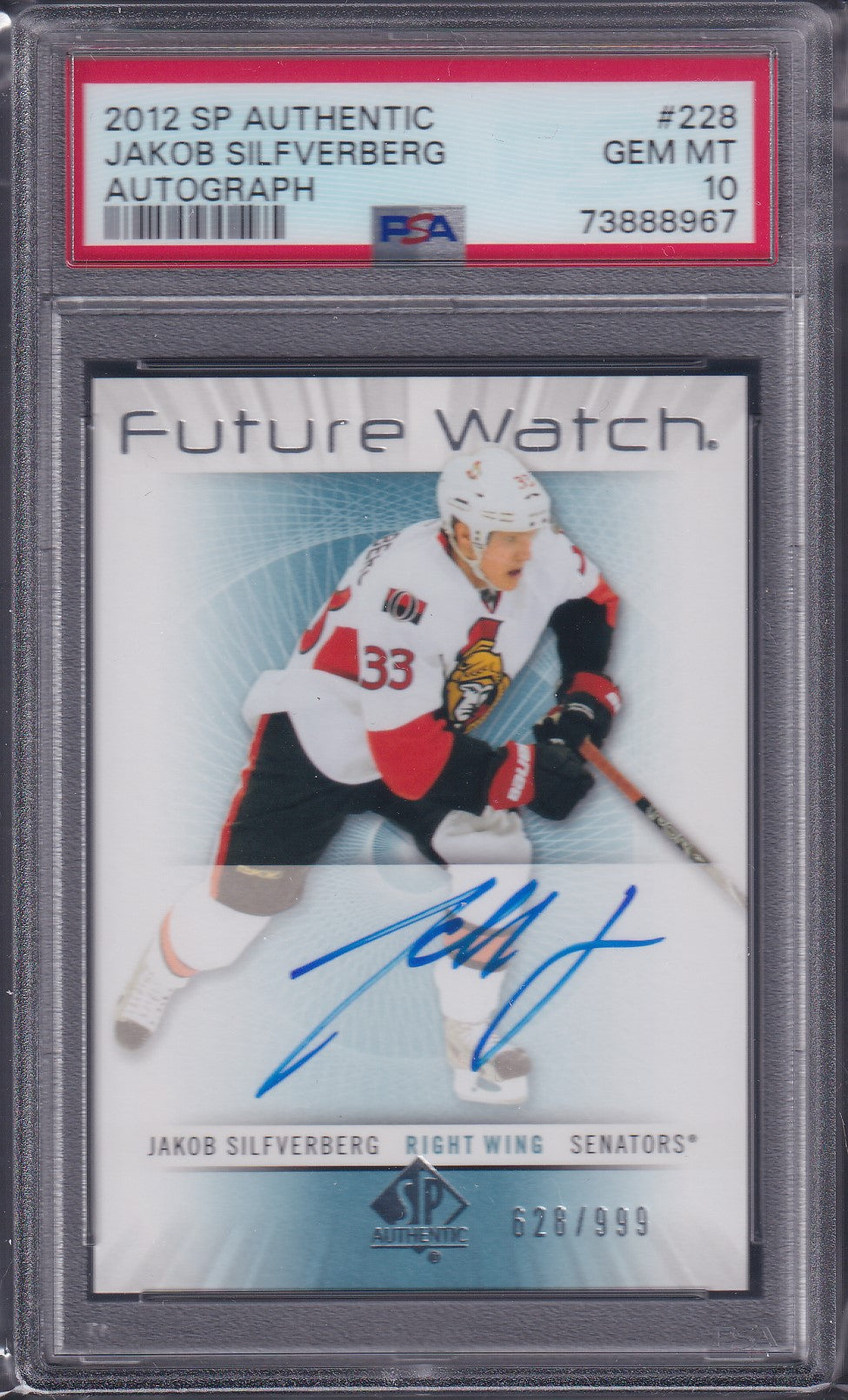 JAKOB SILFVERBERG - 2012 SP Authentic Future Watch Auto #228, /999, PSA 10