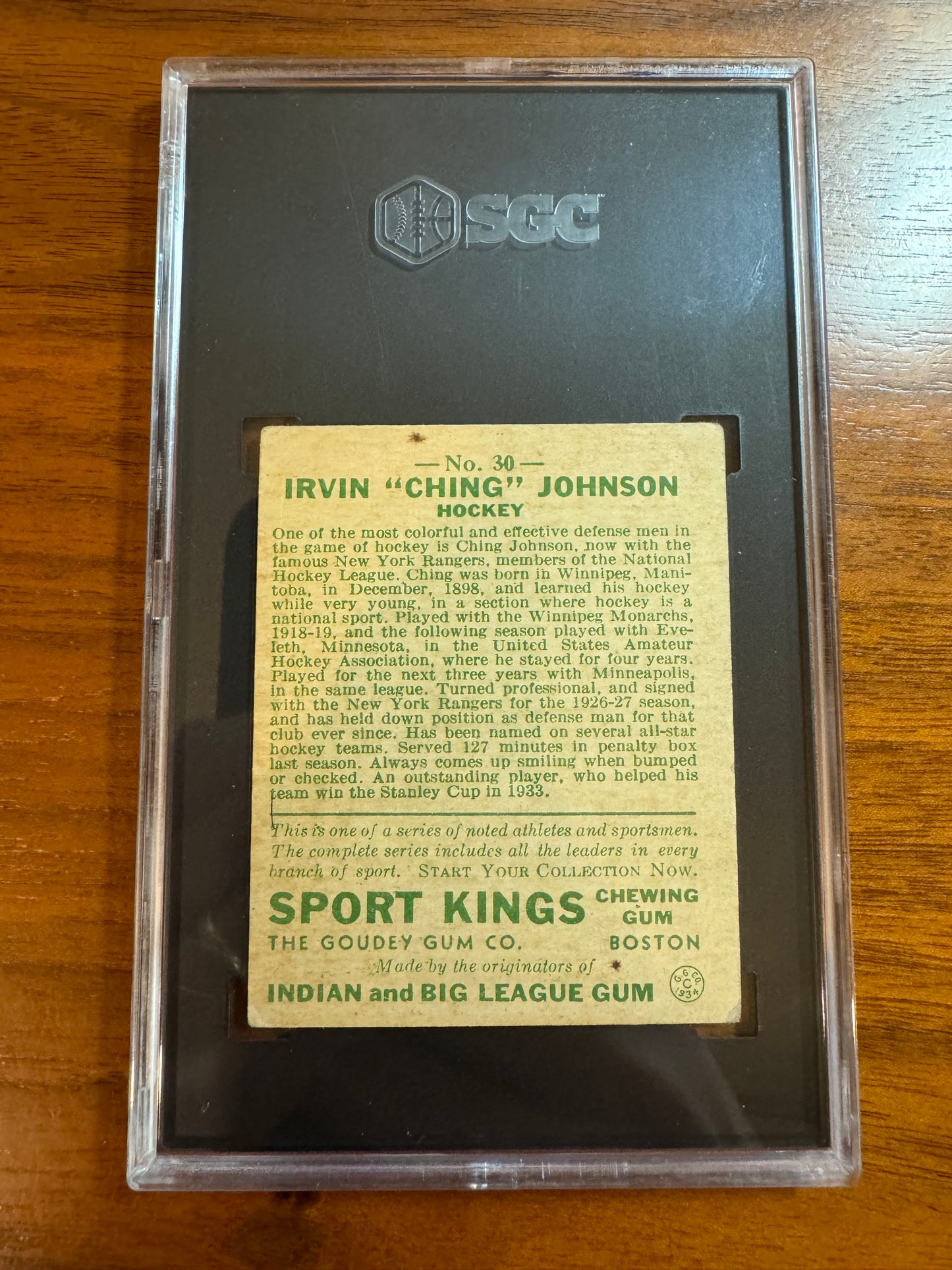 IRVIN "CHING" JOHNSON - 1933 Sport Kings Hockey #30, SGC 3.5