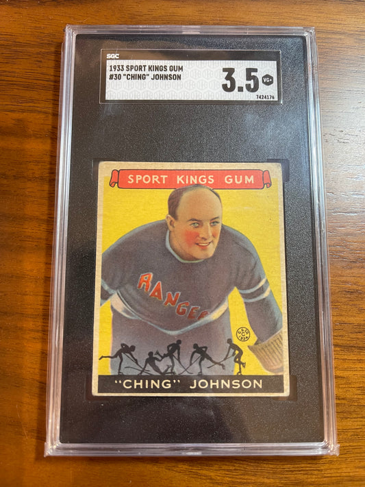 CHING JOHNSON - 1933 Sports Kings Gum Hockey #30, SGC 3.5