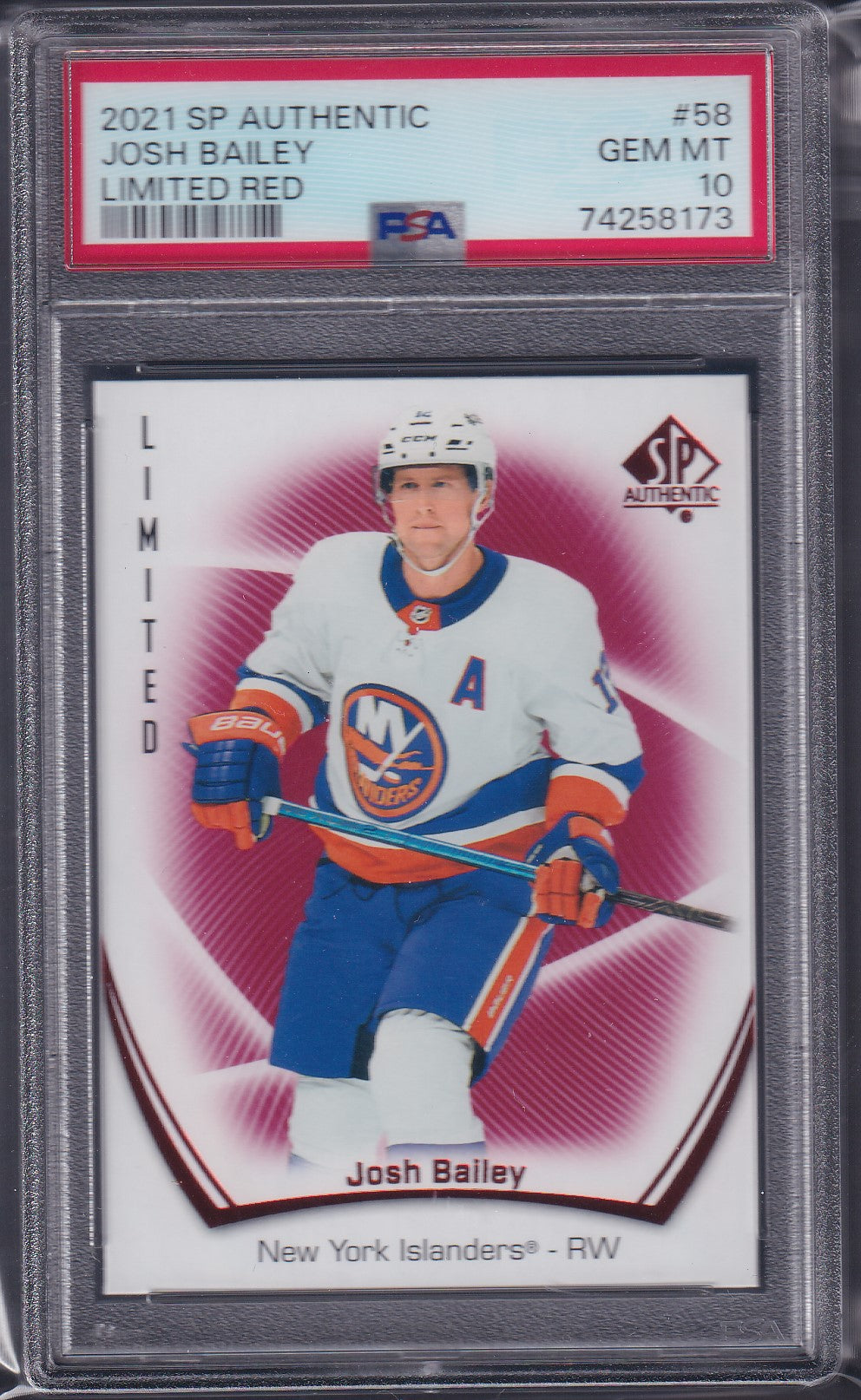 JOSH BAILEY - 2021 SP Authentic Limited RED #58, PSA 10