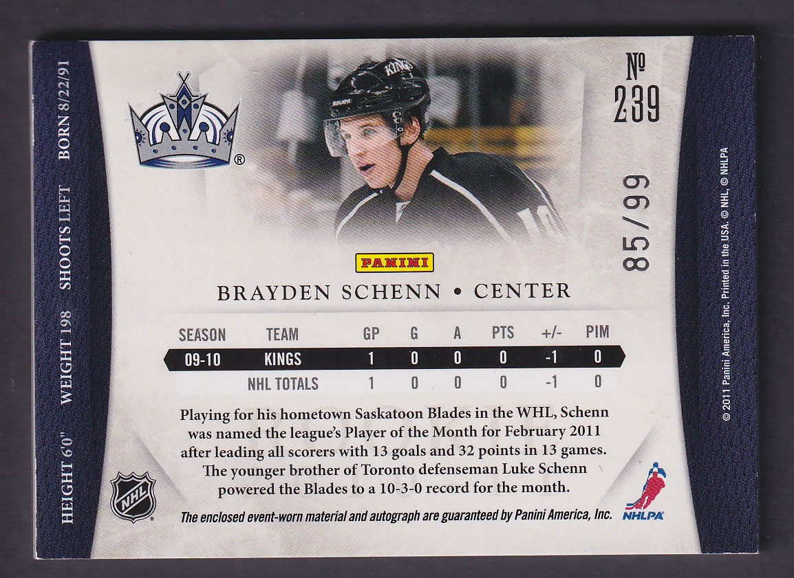 BRAYDEN SCHENN - 2010 Panini Dominion Auto Patch #239, /99