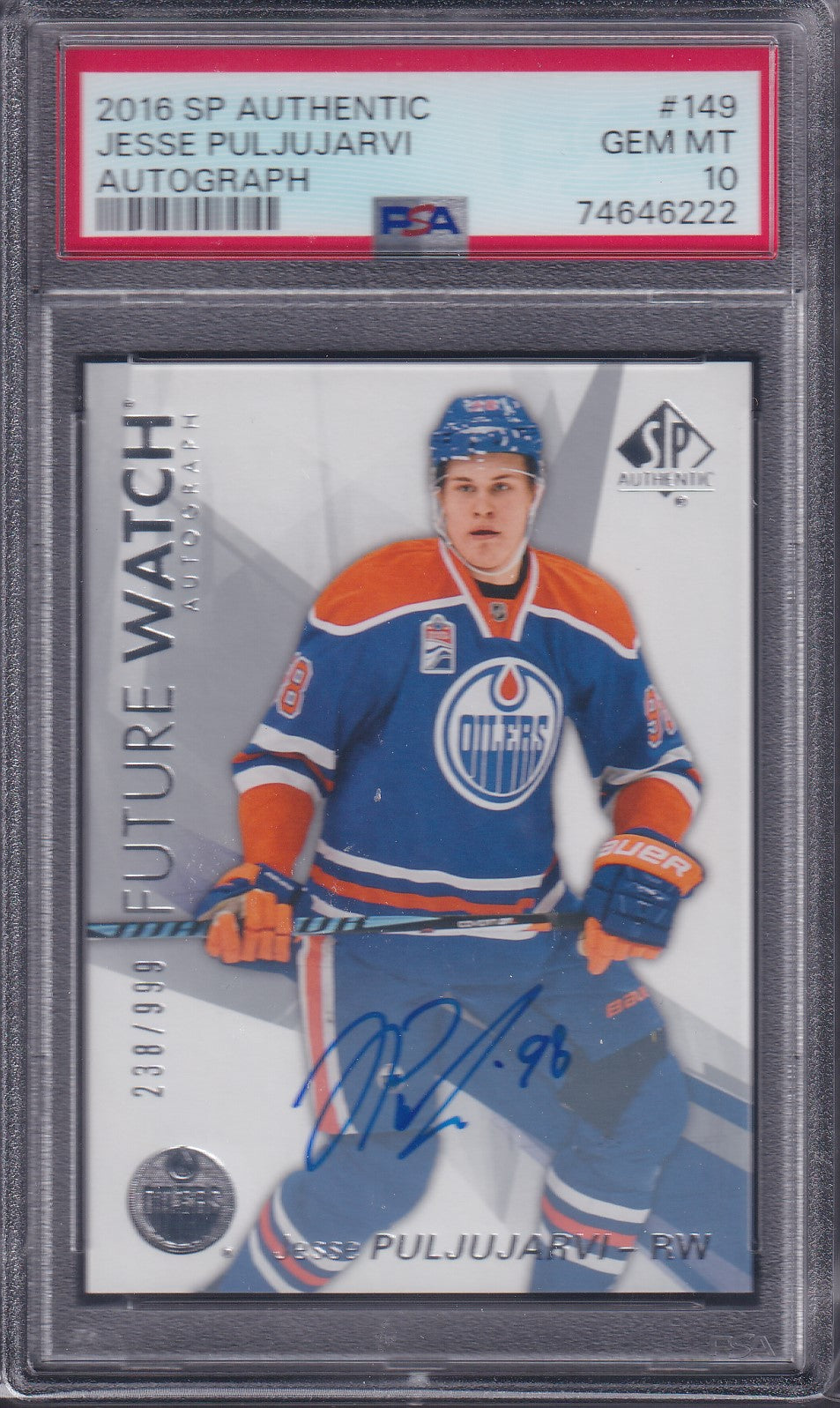 JESSE PULJUJARVI - 2016 SP Authentic Future Watch Auto #149, /999, PSA 10