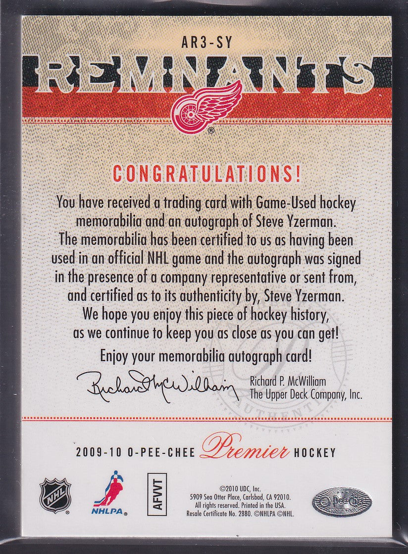 STEVE YZERMAN - 2009 O-Pee-Chee Premier Remnants Auto #AR3-SY, /25