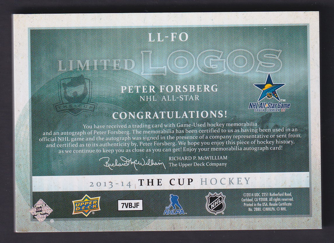 PETER FORSBERG - 2013 The Cup All-Star Limited Logos #LL-FO, /25