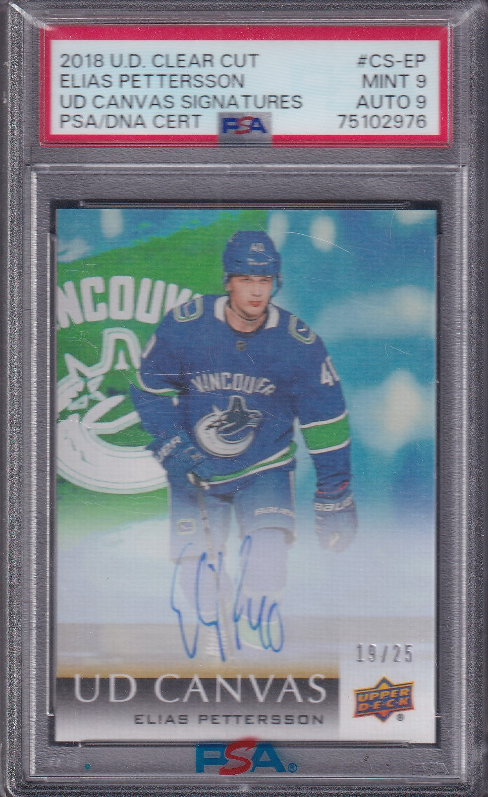 ELIAS PETTERSSON - 2018 UD Clear Cut Canvas Auto #CS-EP, /25, PSA 9/9