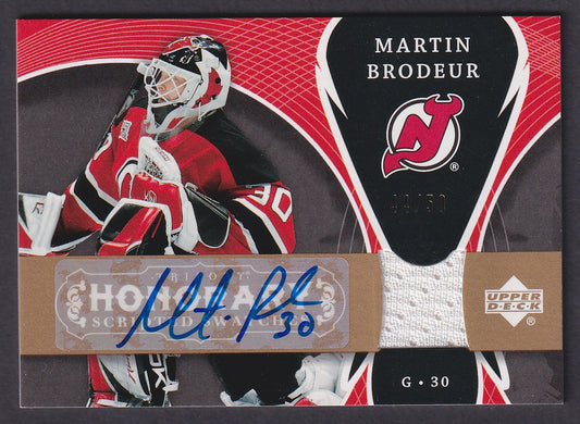 MARTIN BRODEUR - 2007 UD Trilogy Honorary Scripted Swatches Auto #SS-MB, /50