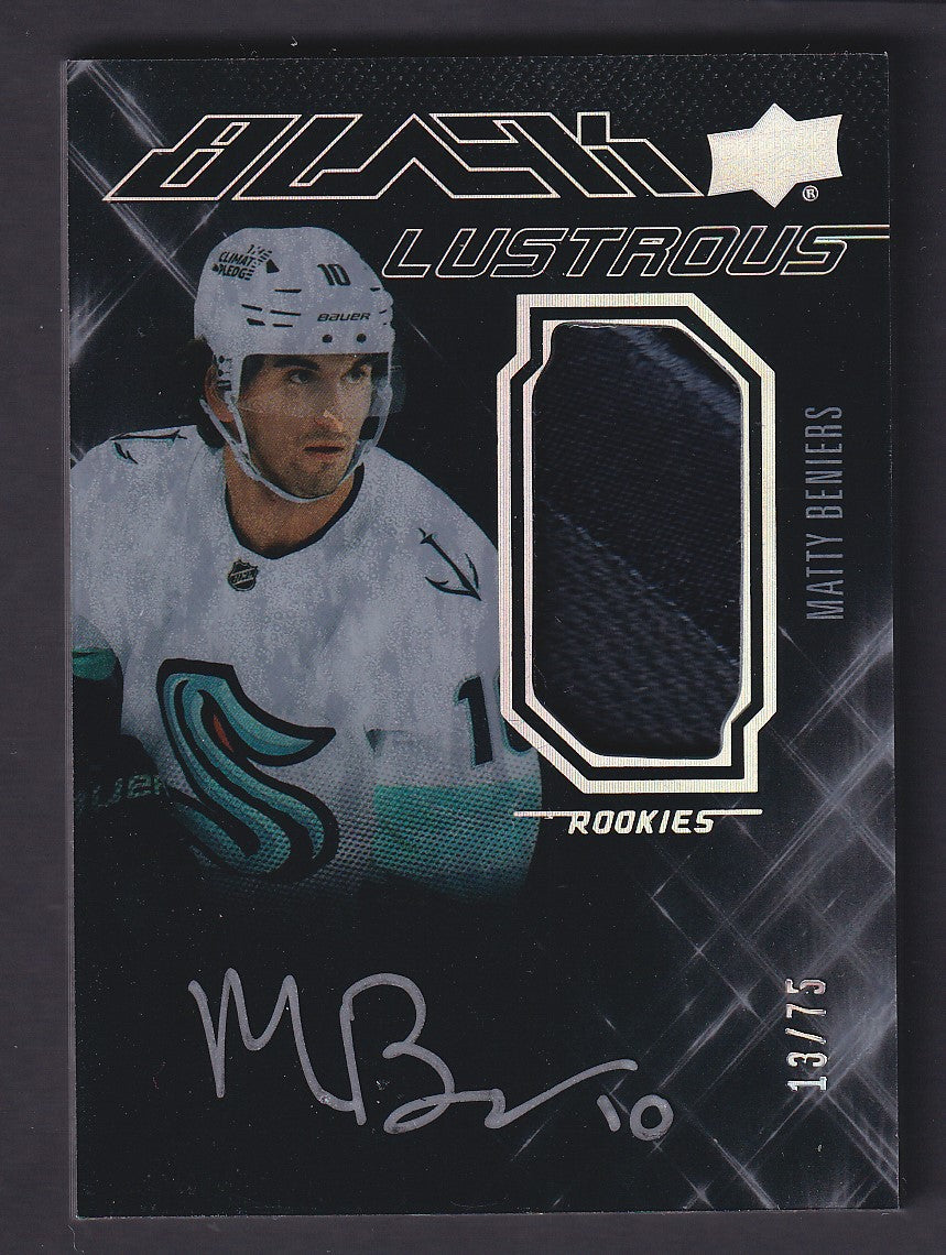 MATTY BENIERS - 2022 Upper Deck Black Lustrous Rookie Patch Auto #LRAP-BE, /75