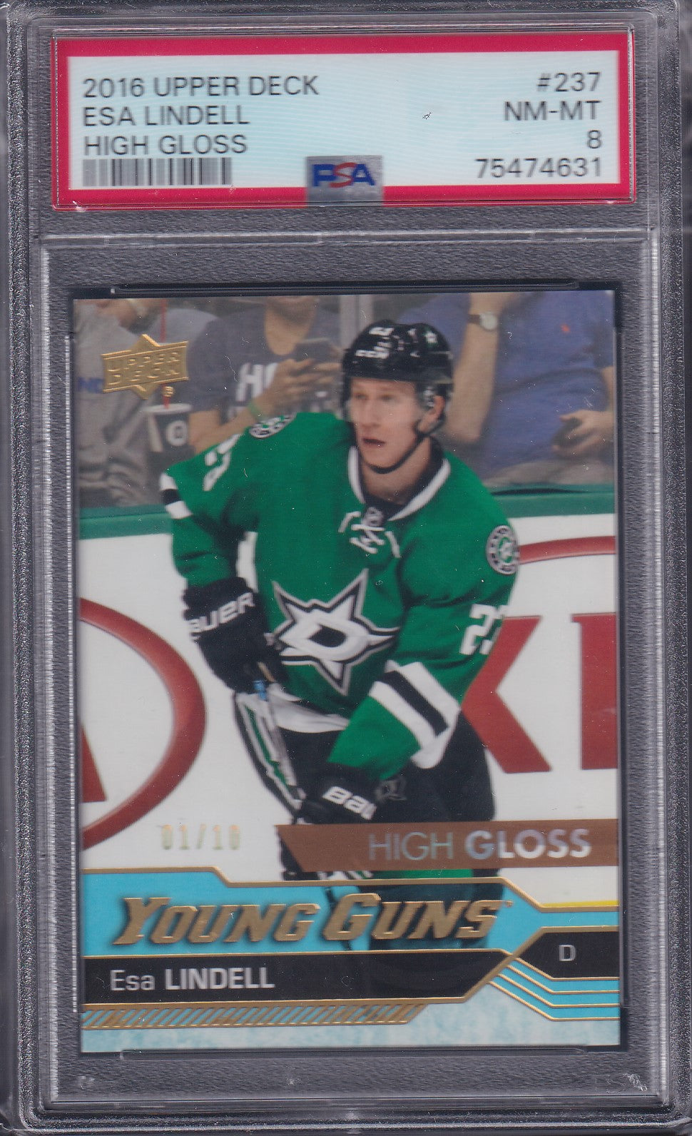 ESA LINDELL - 2016 Upper Deck Young Guns HIGH GLOSS #237, /10, PSA 8