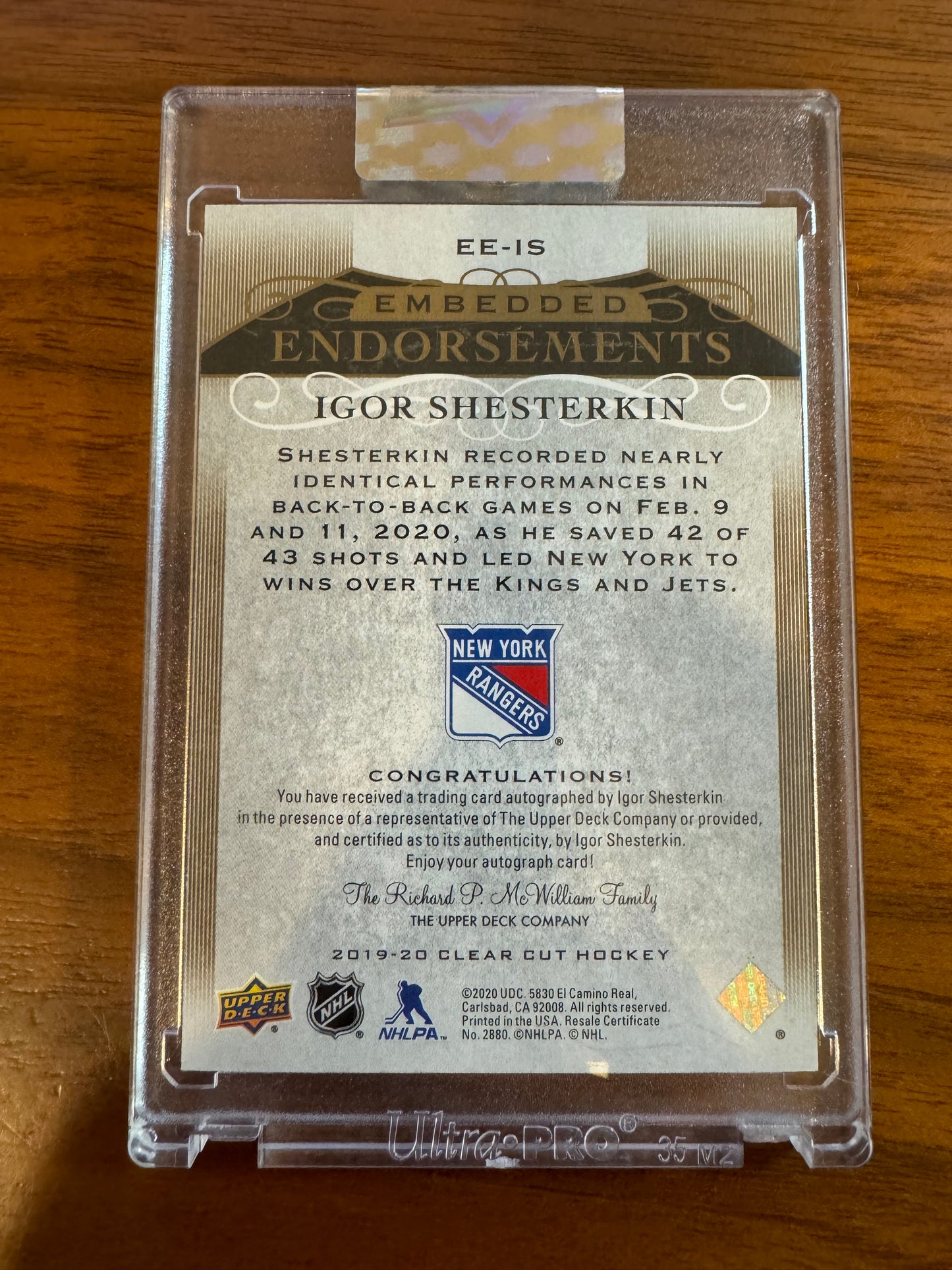 IGOR SHESTERKIN - 2019 UD Clear Cut Embedded Endorsements Auto Rookie /25