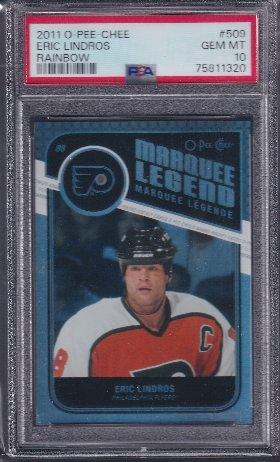 ERIC LINDROS - 2011 O-Pee-Chee Marquee Legend RAINBOW #509, PSA 10